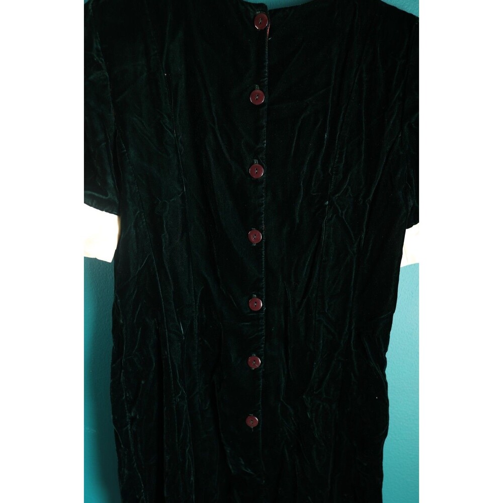 Vintage 80s Karin Stevens Velvet Deep Green Dress Evening Party Dress Bow 14 - Picture 6 of 10